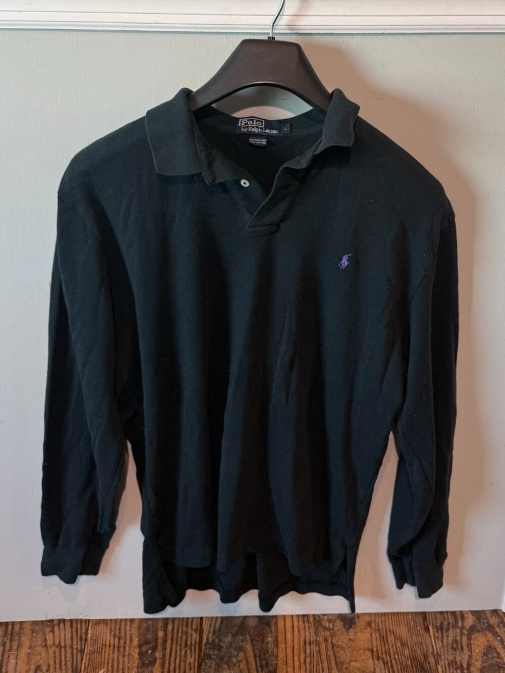 Vintage Polo Ralph Lauren Men's Large Long Sleeve Polo Shirt Black Purple Pony